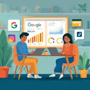 Panel de analítica digital mostrando métricas clave para optimizar campañas de publicidad digital en PYMES.