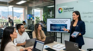 Empresario utilizando tablet para gestionar estrategias de digitalización para Pymes en un entorno de oficina moderna.
